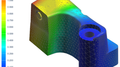 A part being simulated for structural integrity within Simcenter 3D and designed in NX CAD.