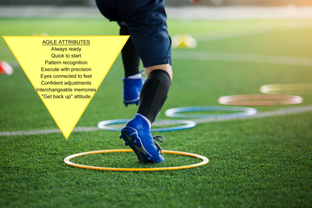 An athlete trains for American Soccer with an agility drill. Having an agile approach is key when establishing a services practice.