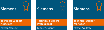 Technical support badges offered by Siemens Partner Academy