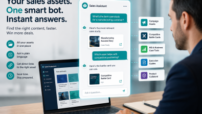 An AI sales enablement bot helps new salespeople quickly learn about your solutions.