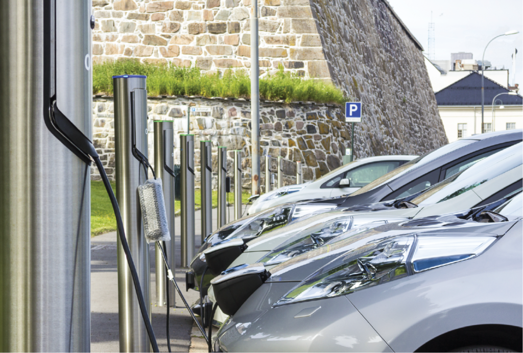 Electric vehicles on charging stations