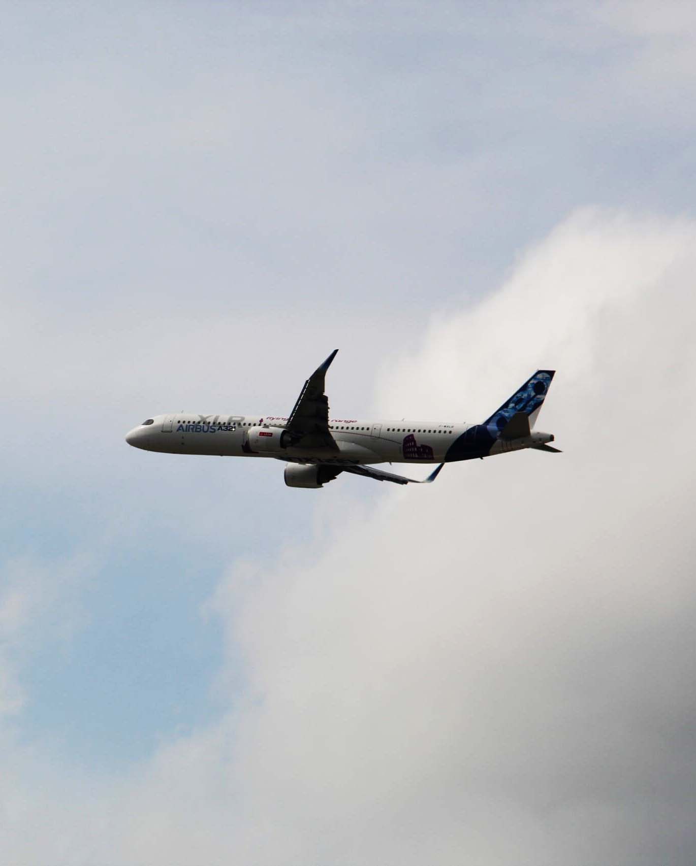 An Airbus A321XLR flying in the air