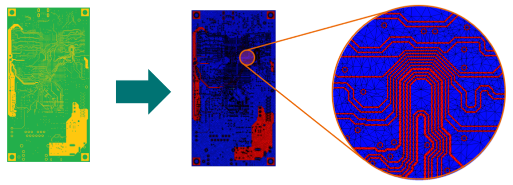 Smart PCB Finite Element Method (FEM) Mesh built using two-dimensional triangles