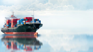 A picture of a cargo ship out at sea