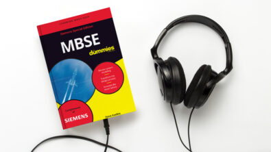 MBSE For Dummies book connected to headphones indicating the book is available as a PDF and in audio format