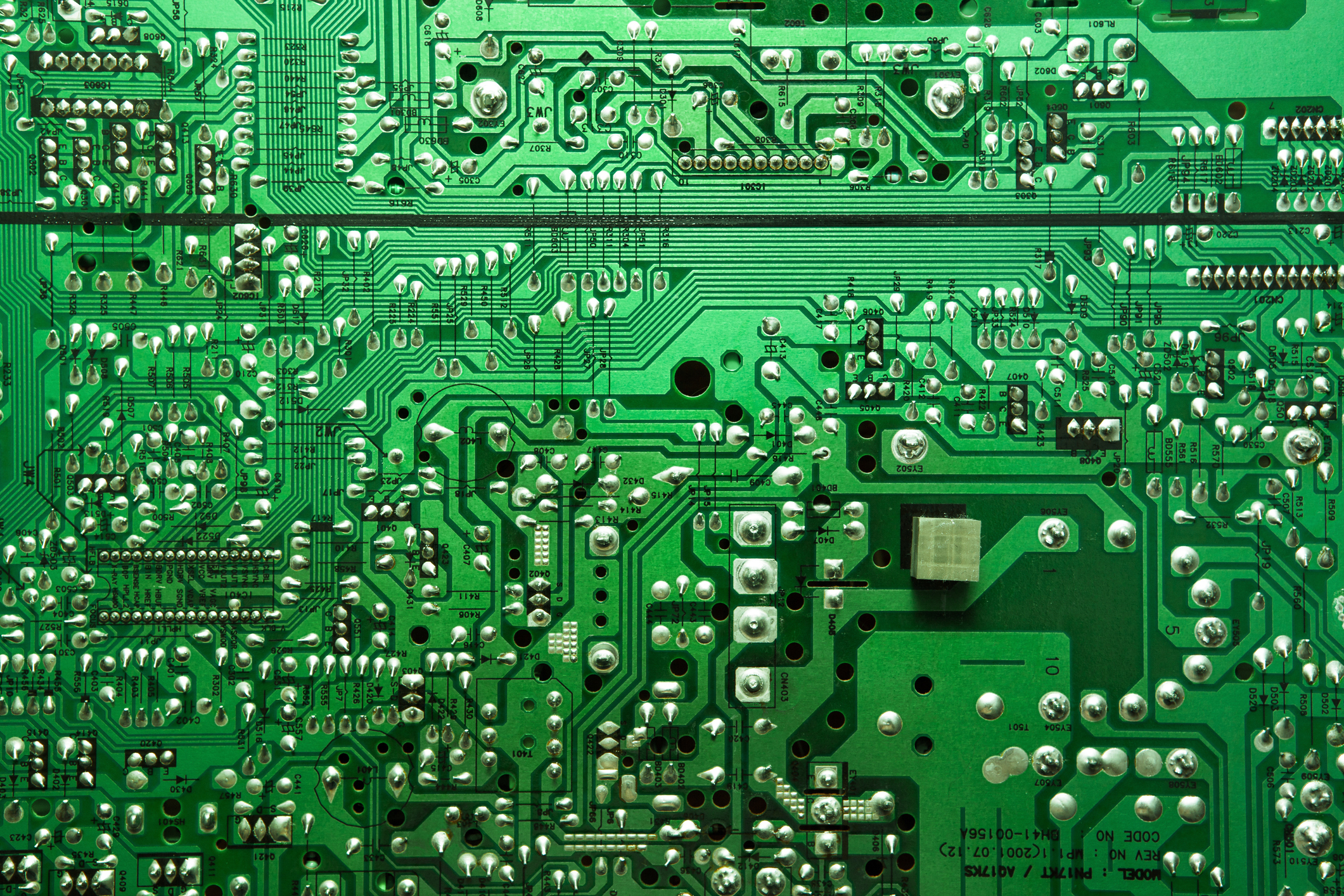 Macro shot of the back side of a circuit board