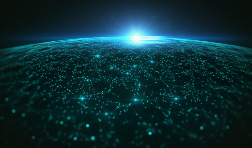 earth at night; abstract rendering of digital communication network