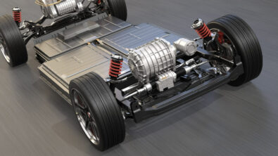 3D render of an ePowertrain chassis for an electrified vehicle