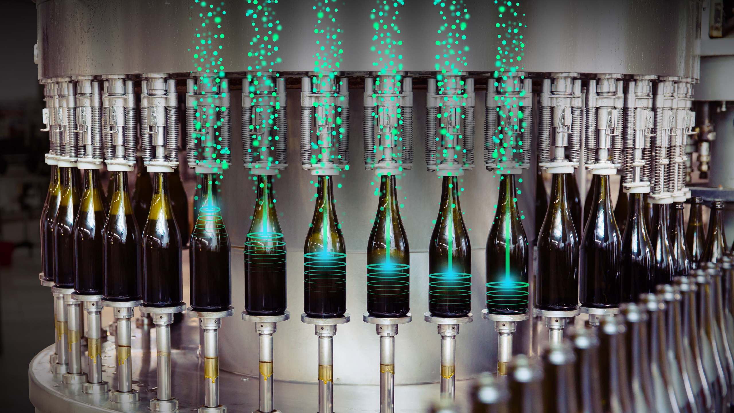 bottles on supply chain line- Production traceability in supply chains for the Consumer Products and Retail sector.