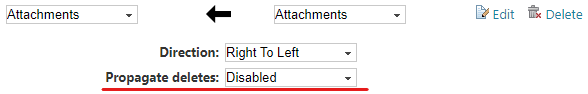 Configuring delete propagation during attachments sync