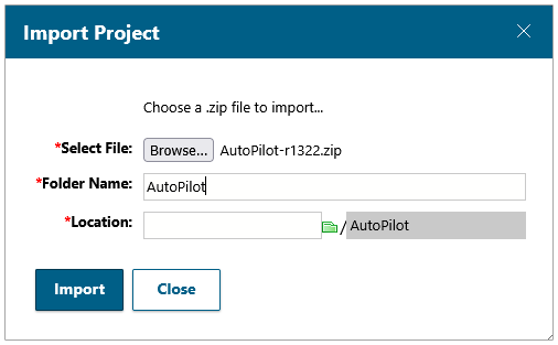 The new "Import Project" dialog.