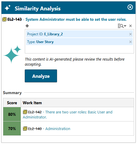 The Similarity score is calculated for all Work Items returned by the query.