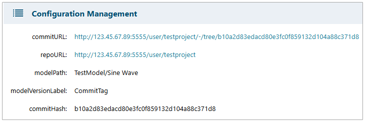 Simulink Surrogate Work Item showing attributes (custom fields) and links associated with the Simulink model under revision control.