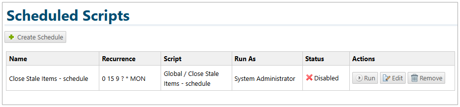 Execute any configured scheduled script on-demand.