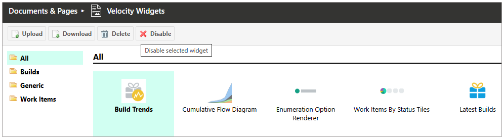 Disable button in the Velocity Widget Administration topic.