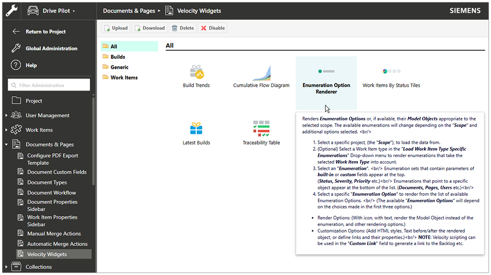 Administration in new colors and updated layout of Velocity Widgets.
