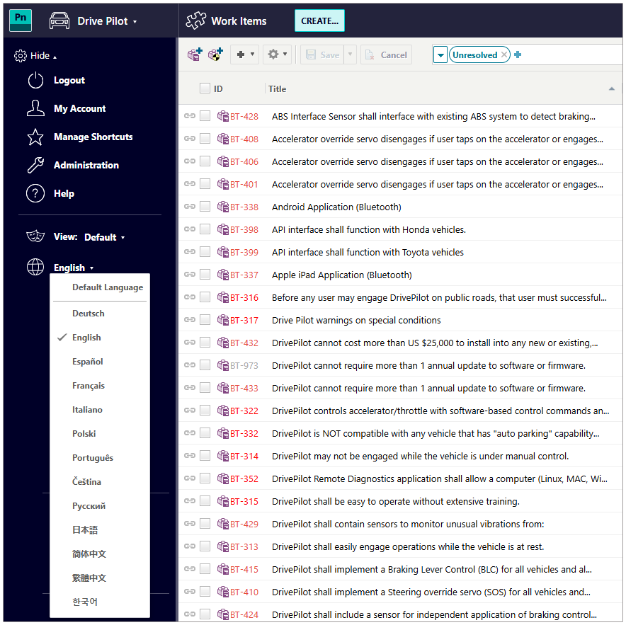 User-selectable UI language.