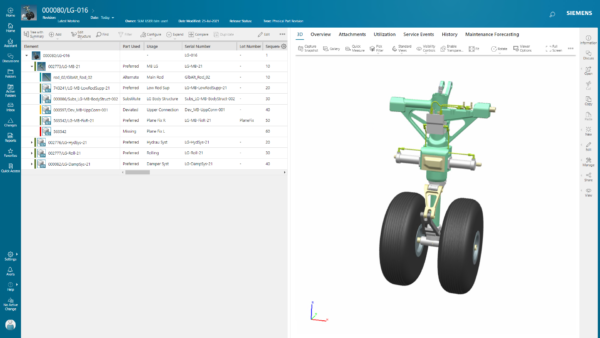 Teamcenter service lifecycle management software shown in screen shot.