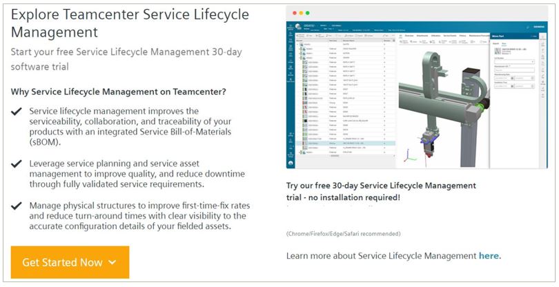 Teamcenter service lifecycle management trial