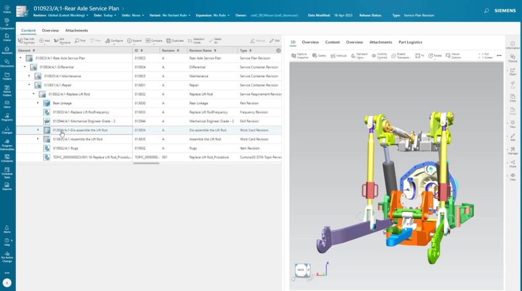 Screen shot of service lifecycle management software for heavy equipment