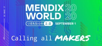 Logo for Mendix World 2020 with the words "Mendix World 2020 Version 2.0 September 1, Calling all makers"