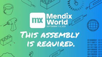 Logo for Mendix World 2021 with the words "Mendix World This Assembly Is Required"