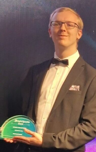 James Pickford receiving a BrightSparks award from Electronics Weekly