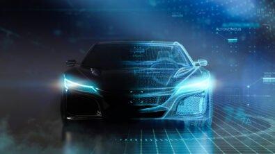 Wireframe image of a futuristic car