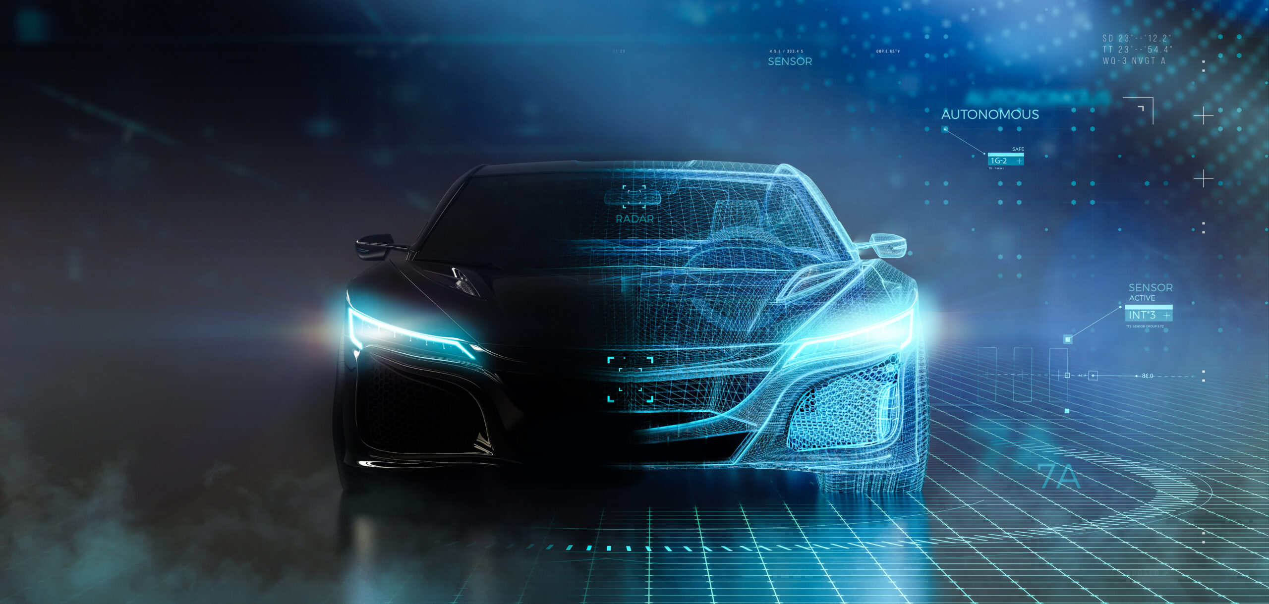 Wireframe image of a futuristic car