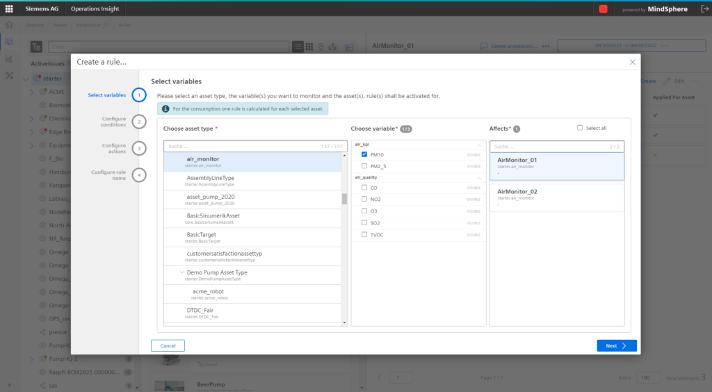 screenshot of creating a rule in Operations Insight