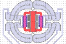 An illustration of a MEMs design with curvilinear shapes and unconventional geometries.