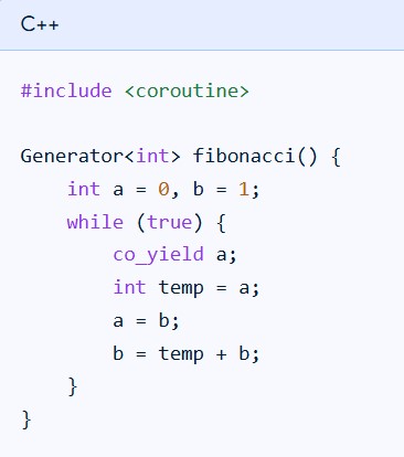 Code showing a C++ coroutine example.