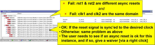 Questa Reset Check results example