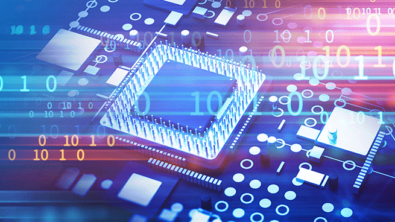 Circuit board with chip and binary data depicting interface Protocol Verification