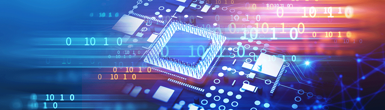 Circuit board with chip and binary data depicting interface Protocol Verification