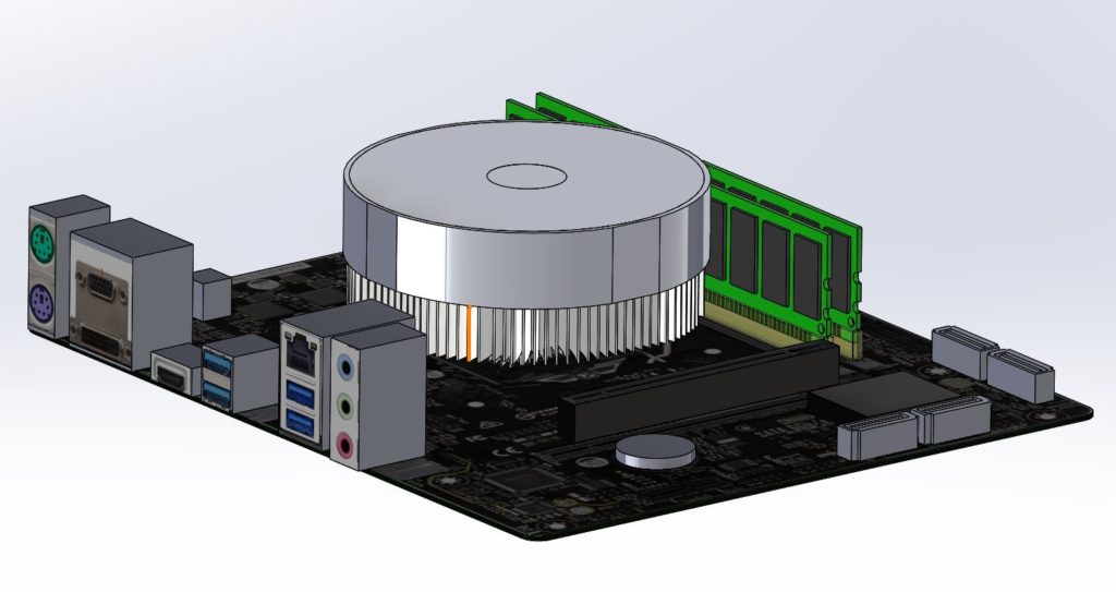 CPU thermal model integrated into a PCB thermal analysis 3D system level simulation in Simcenter Flotherm XT.