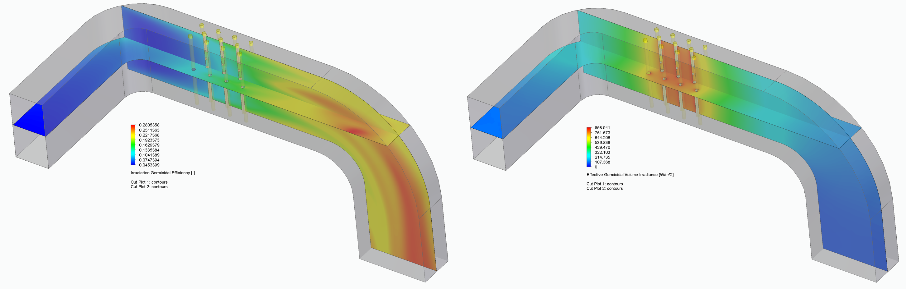 An HVAC duct with UVC sterilization simulation.