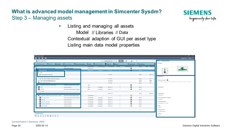 Asset managing in Simcenter Sysdm