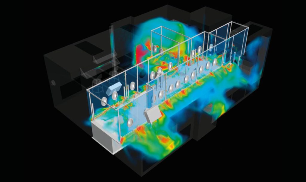 CFD simulation of a cleanroom for vaccine manufacturing.
