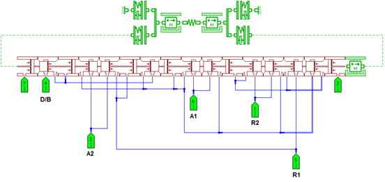 Simcenter Amesim model for mixed geometrical/functional representation of main hydraulic functions.