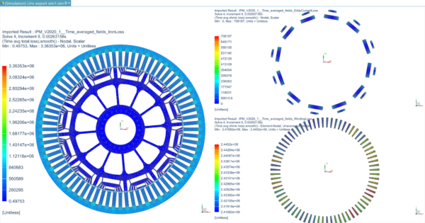 Loss fields in Simcenter 3D: Iron loss in Stator and Rotor steel, Eddy current loss in permanent magnets, Winding loss in the windings