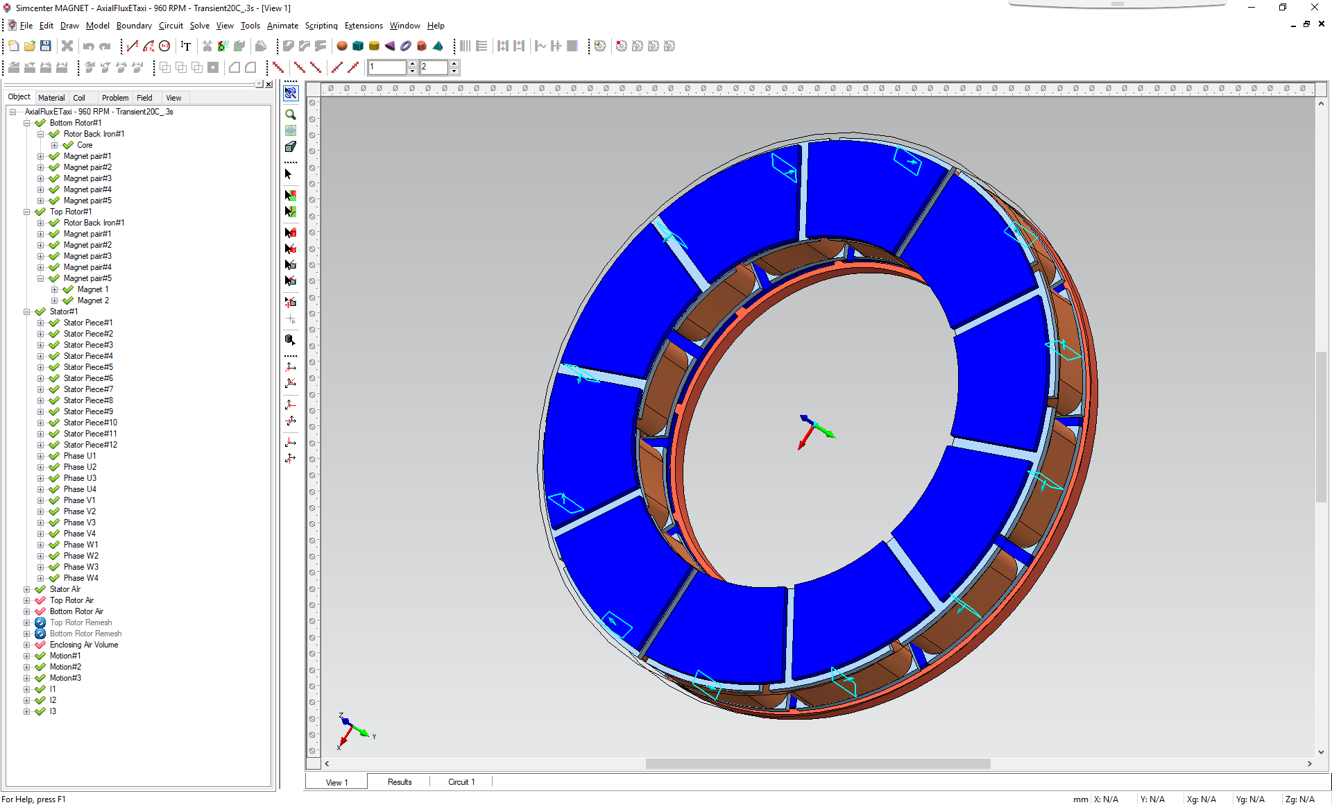 Simcenter MAGNET model view of an axial flux motor