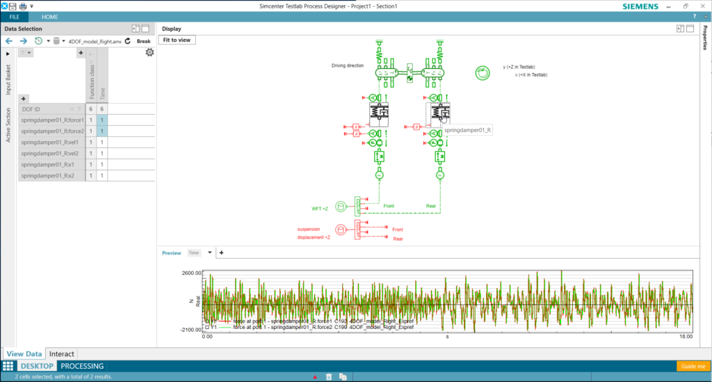 Amesim sketch viewer showing suspension system of SimRod in Simcenter Testlab