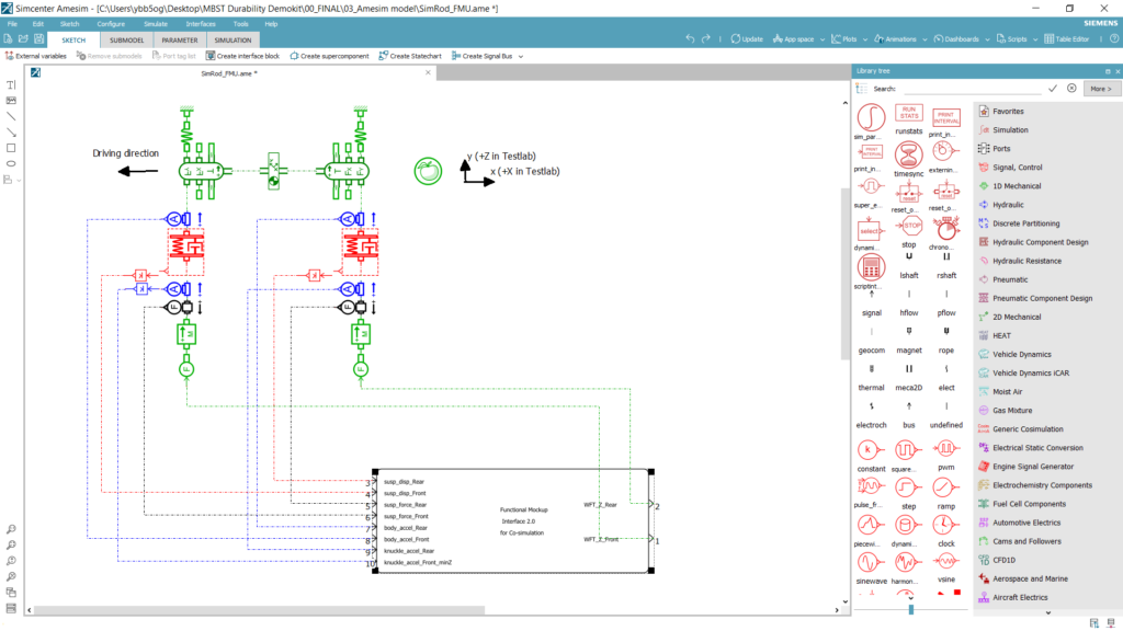 SimRod four-degree-of-freedom model created in Simcenter Amesim