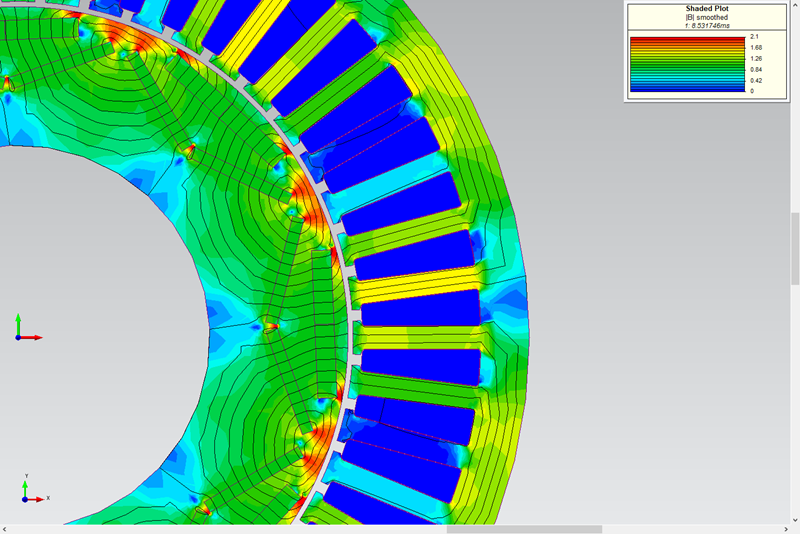 Magnetic field shaded plot of a motor. 