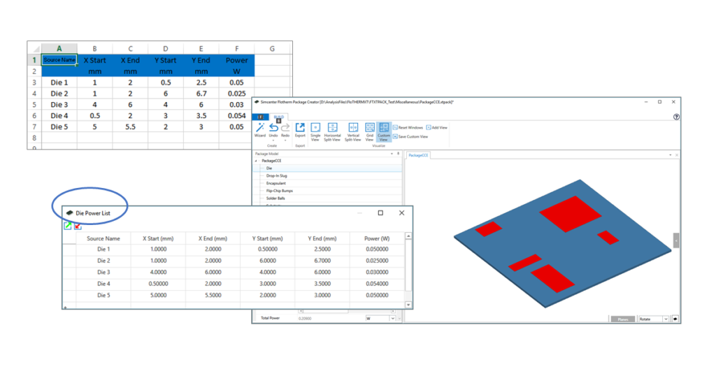 Specifying multiple heat sources on a die for a detailed package thermal model