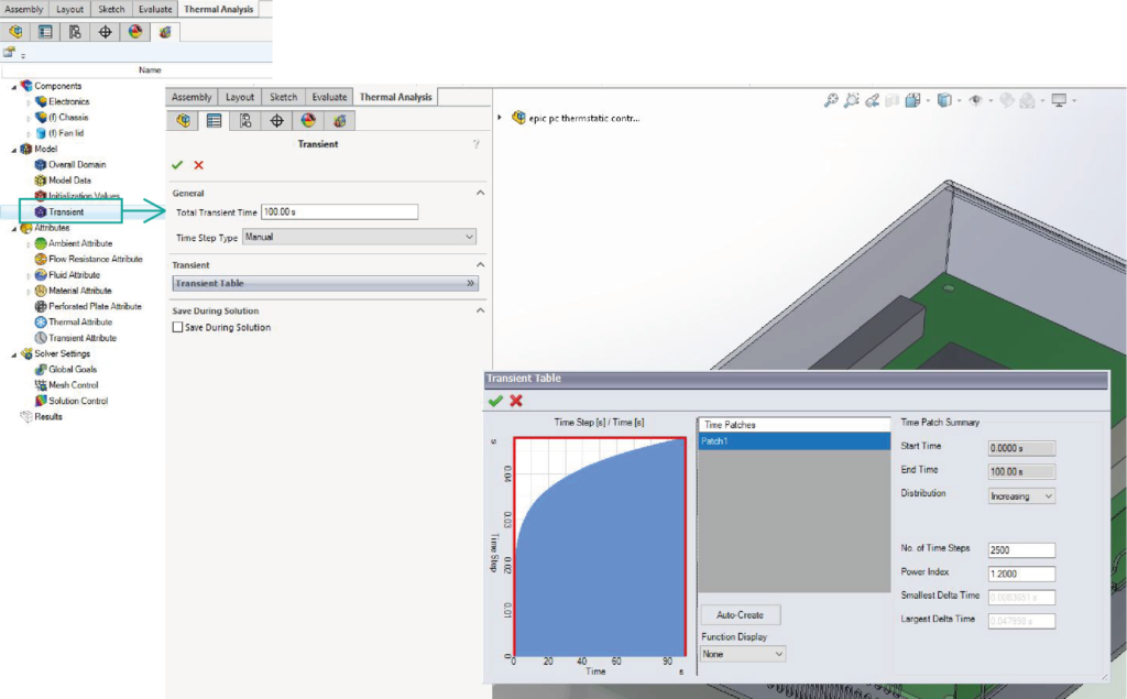 Transient set up values - Simcenter Flotherm XT