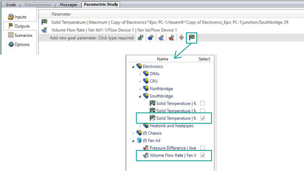 Parametric output selection - Simcenter Flotherm XT