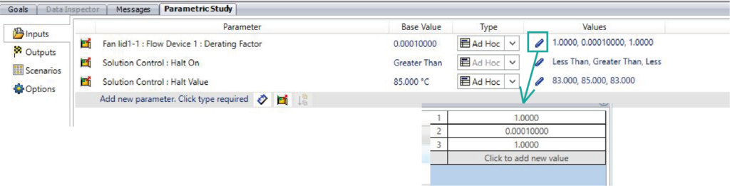 Parametric input table - Simcenter Flotherm XT