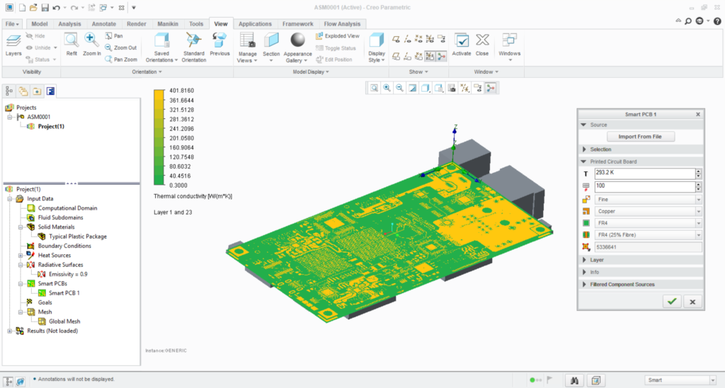 The SmartPCB with the material selection of the different features.